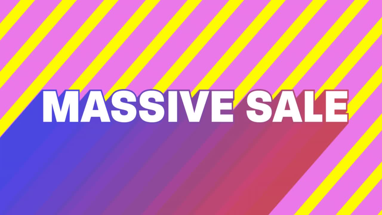 gráfico de venta masivo en fondo de rayas diagonales rosadas y amarillas