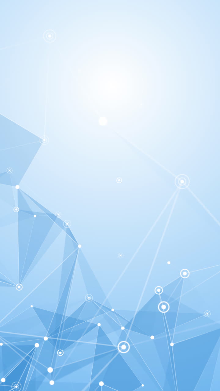 Abstract connected dots on bright blue background. Technology concept with empty space for text. Loop animation. Vertical video.