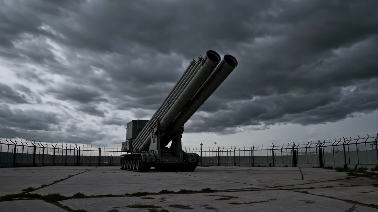 Abandoned Military Missile Launcher under a Cloudy Sky