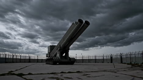 abandoned military missile launcher under a cloudy sky