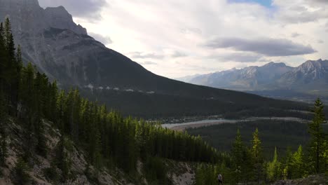 Imágenes-De-Vista-De-Pájaro-De-4k-De-Las-Copas-De-Los-árboles-De-Los-Bosques-Del-País-De-Kananaskis-En-Las-Montañas-Rocosas-Canadienses-Desde-Arriba