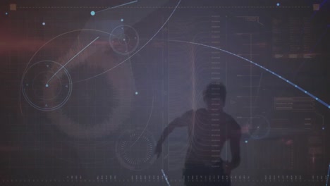 Composite-video-of-abstract-networking-icons-with-determined-athlete-running-in-background