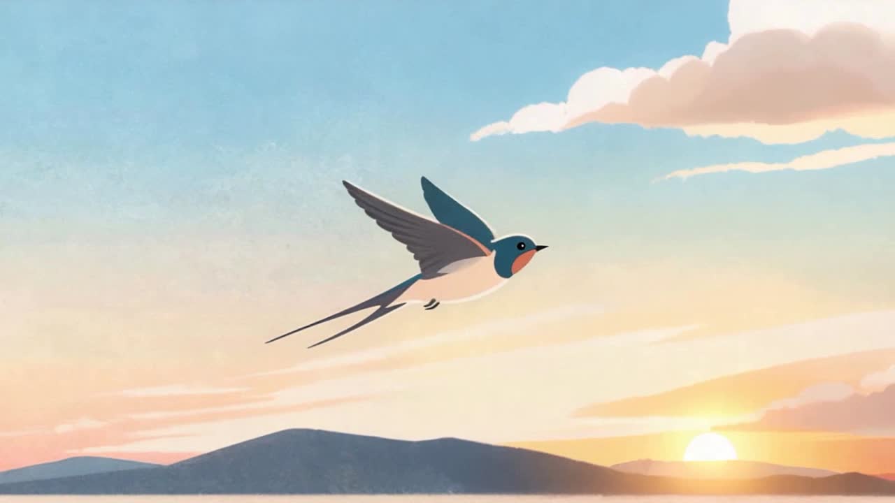 Swallow crossing the sky at dawn