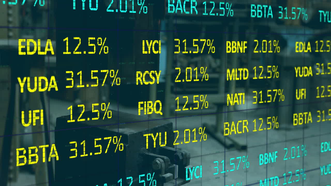 Animazione di dati del mercato azionario su persone che lavorano in ufficio