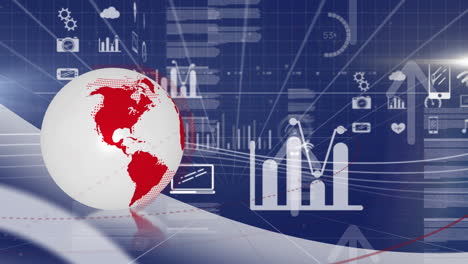animation of globe over arrows and computer icons against graphs and loading circles