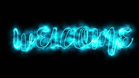 neon text on a dark background with a strong vibrant glow in various colours revealing the word "welcome" in a stylised font