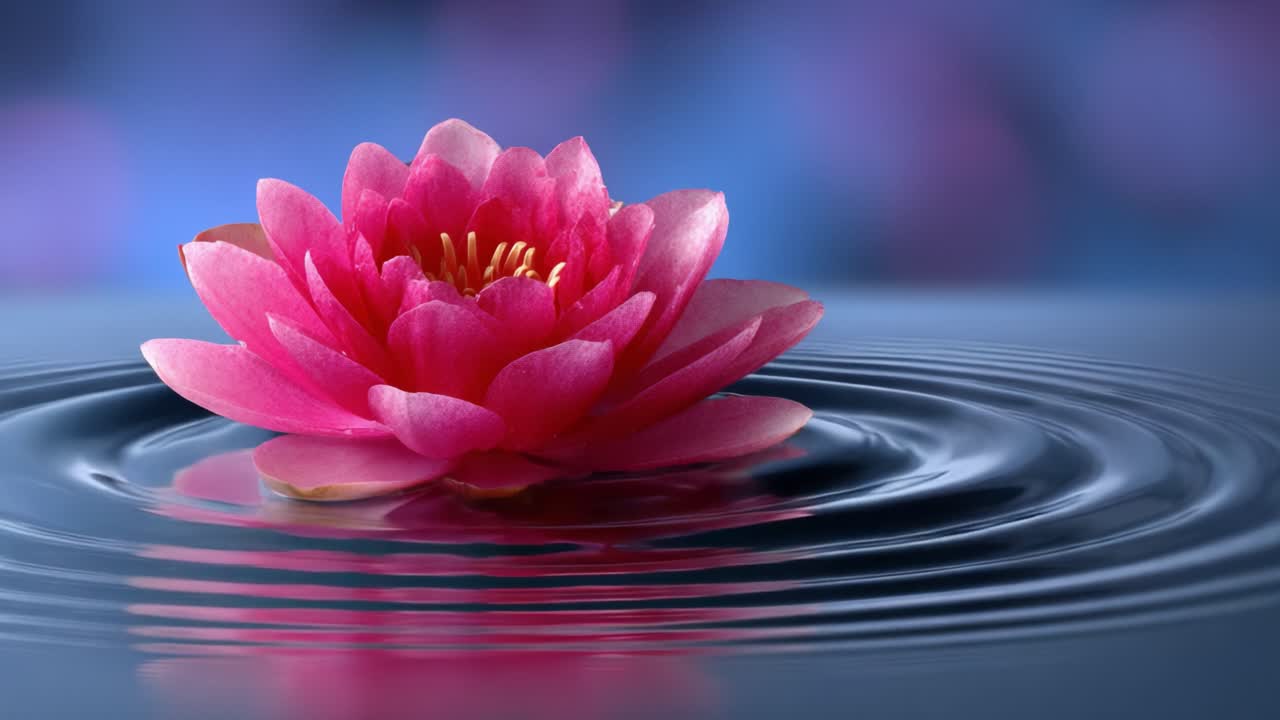 Graceful Pink Water Lily Blossoms on Tranquil Water Surface, Surrounded by Gentle Ripples and a Dreamy Atmosphere, Ideal for Nature and Serenity Lovers