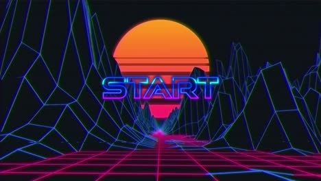 animation vintage video game screen with word start written