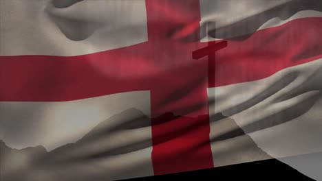 animation of christian cross and flag of england