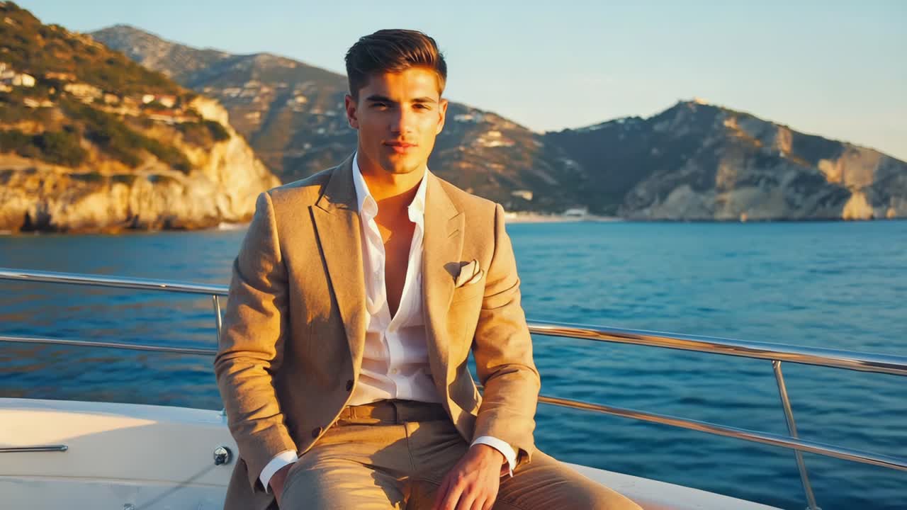 Man in suit on a yacht