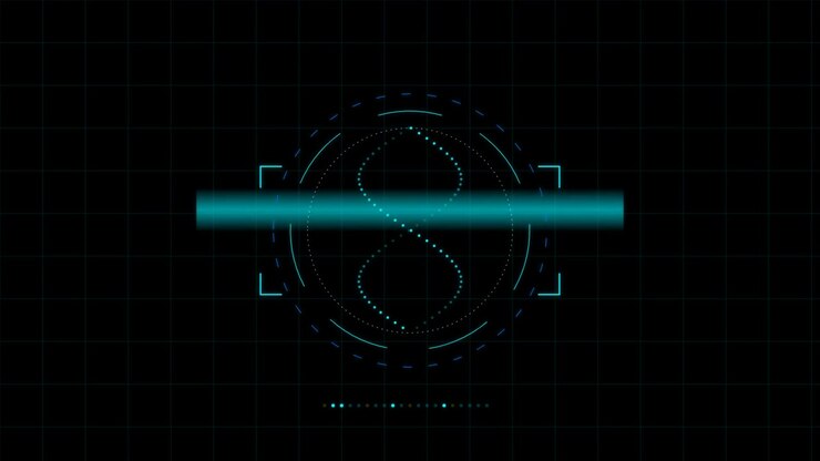Animazione di scansione dell'elica di DNA digitale su sfondo a griglia scura