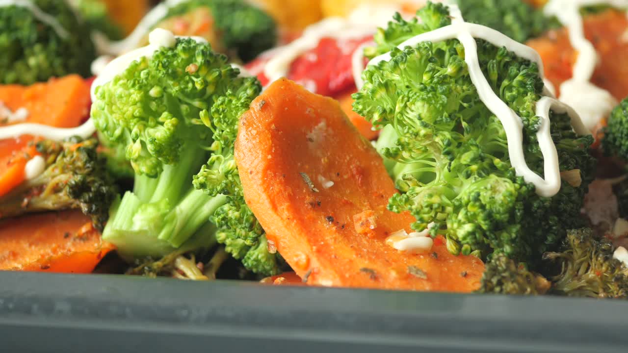 Roasted Broccoli and Carrots with Creamy Sauce