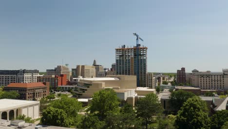 low aerial view of lincoln, nebraska on clear summer day