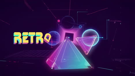 retro neon digital tunnel with geometric abstract shapes