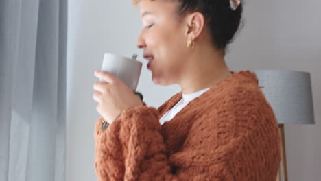 Window,-home-and-woman-with-coffee