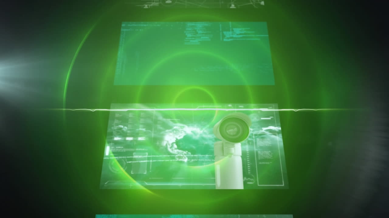 animación del procesamiento de datos y globo sobre fondo negro