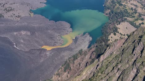 volcanic landscape with lakes and lava flows