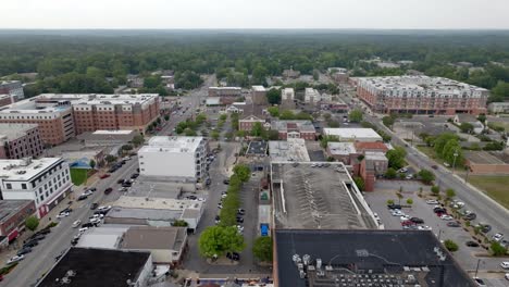 auburn, alabama downtown skyline with drone video moving right to left