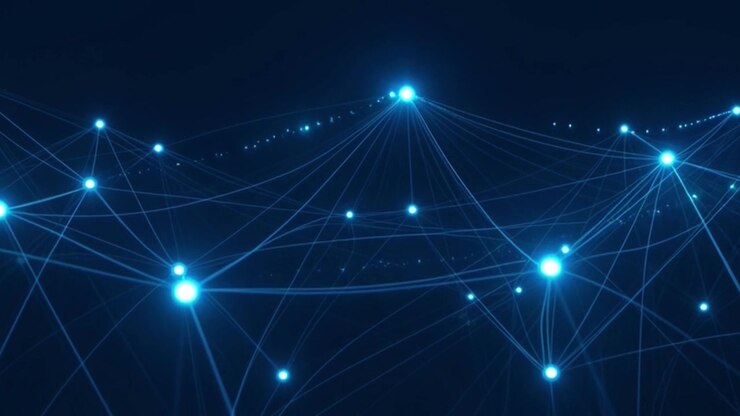 Abstract Digital Network Connection with Glowing Blue Nodes and Lines