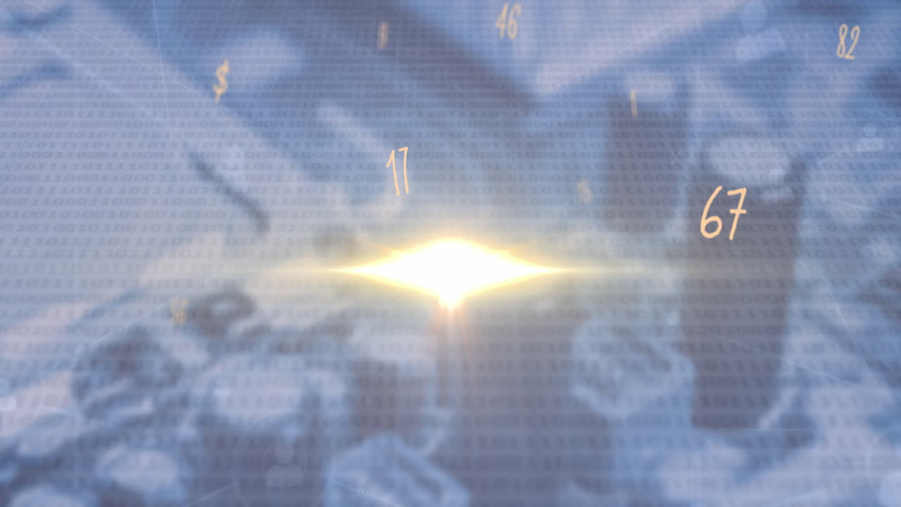 Animation of media icons and numbers over computing board