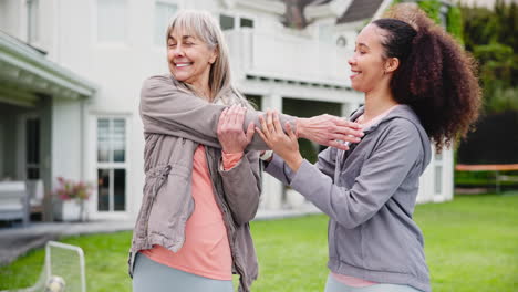 senior, woman or stretching for physiotherapy