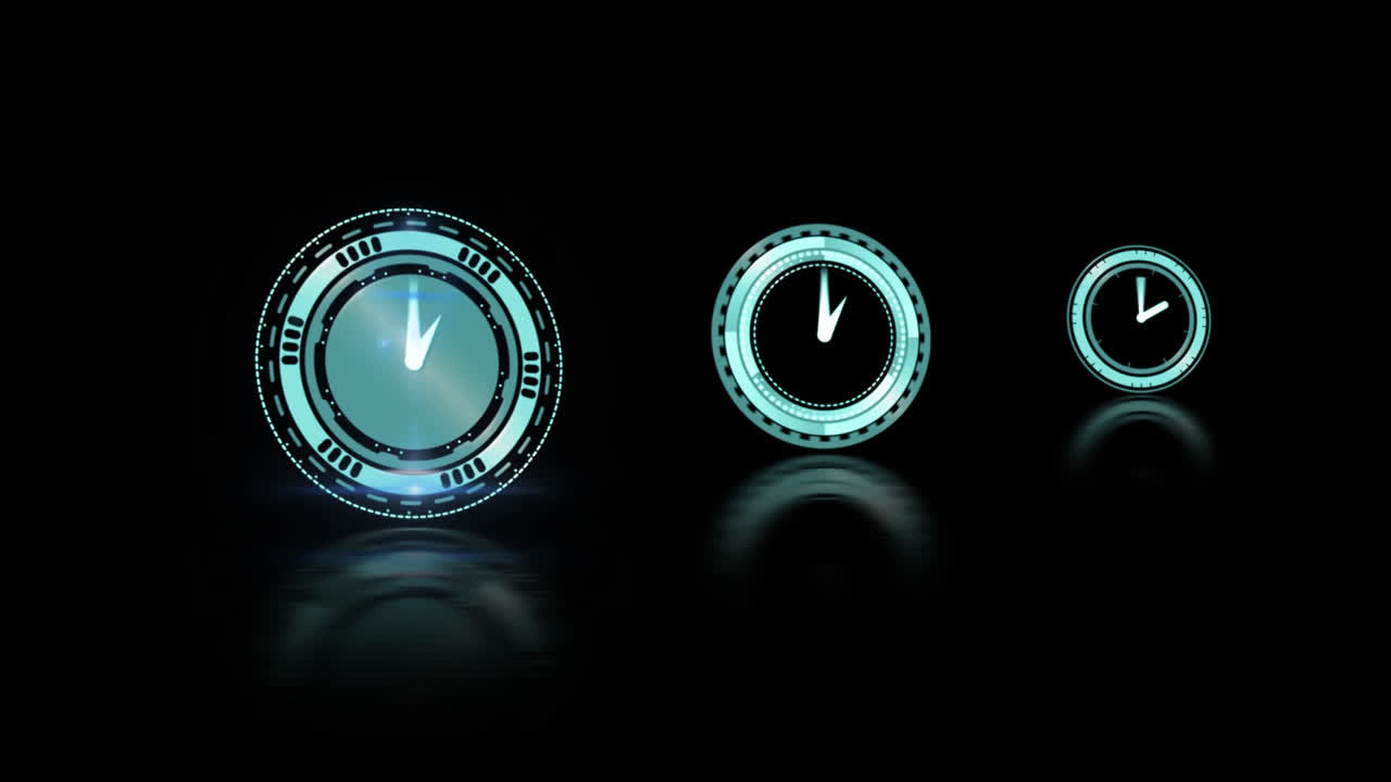 Digital watches rotating on black background