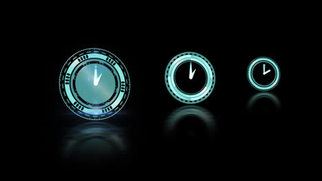 relojes digitales que giran sobre un fondo negro