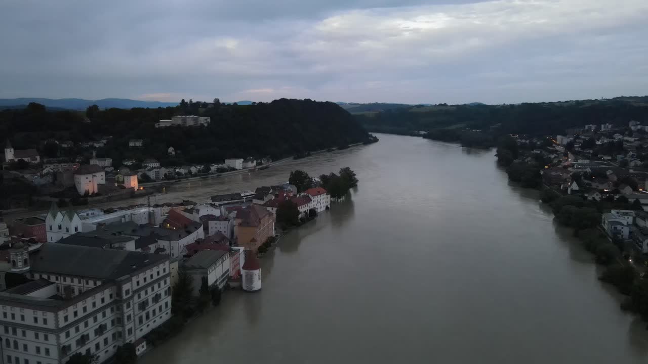 South Germany June 2024 rain flood Passau Bavaria Danube high tide