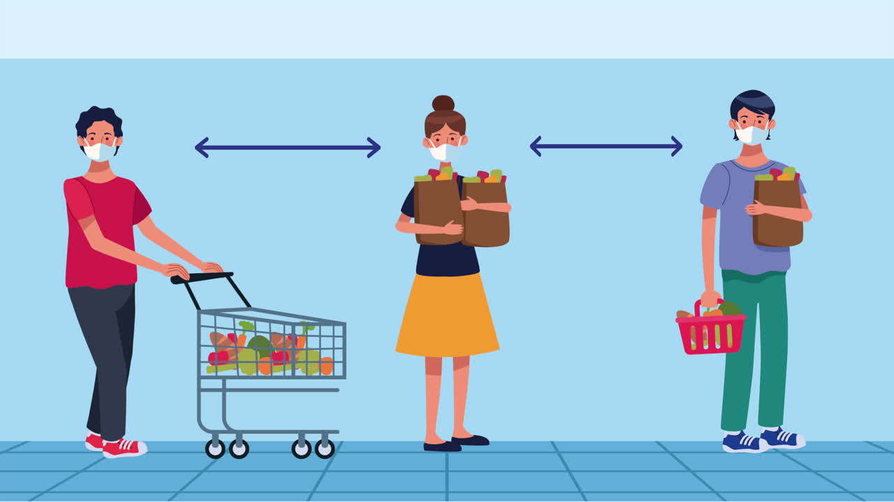 슈퍼마켓 고객들과의 사회적 거리 두기 캠페인