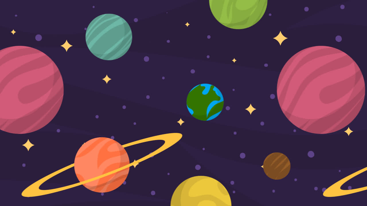 Motion Graphic of Background of colorful planets and stars
