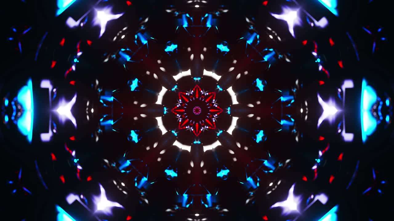 Red and blue abstract pattern with lights. Kaleidoscope VJ loop