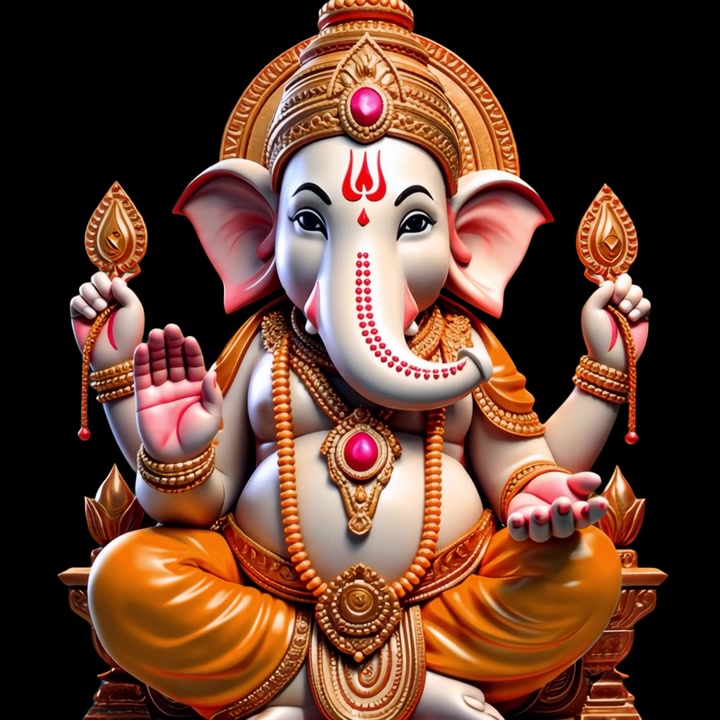 Statue of Lord Ganesha Sitting on an Ornate Throne