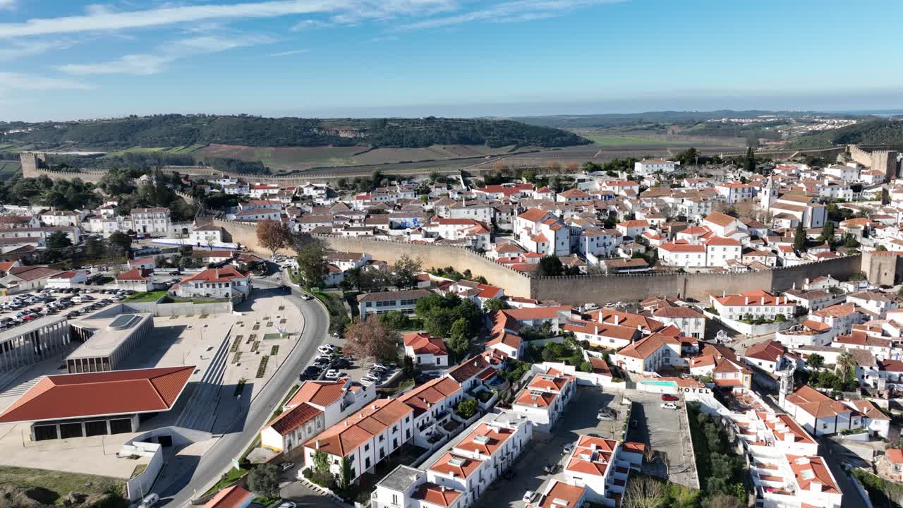 Óbidos by drone on a sunny winter day