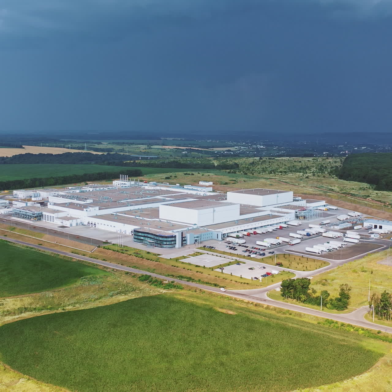 Industrial Factories and Buildings. Large modern production plant. Aerial view