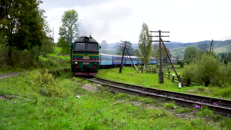 coming up train in the mountains