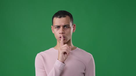 man gesturing with finger on lips