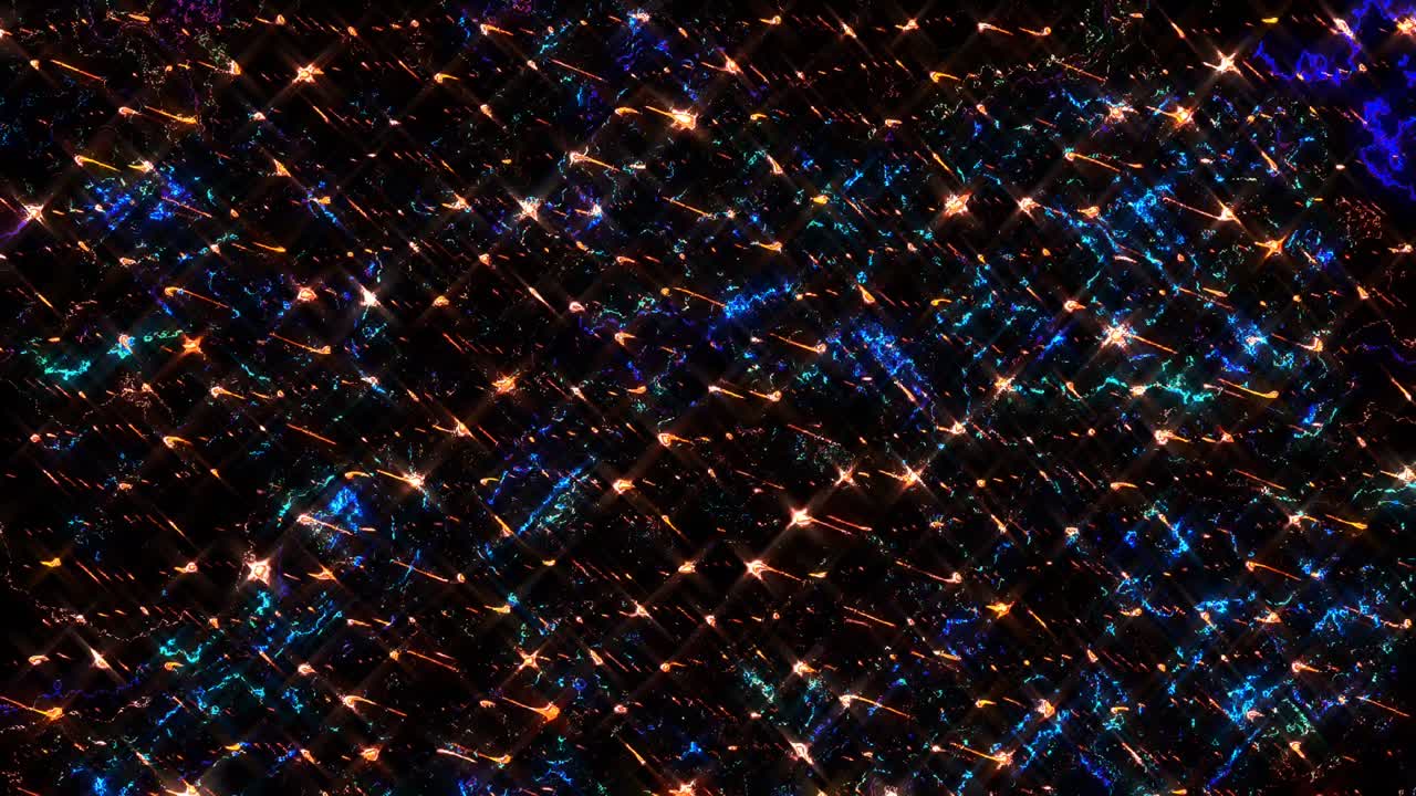 추상적인 선 모양 다채로운 박이는 빛의 점, 검은색 배경