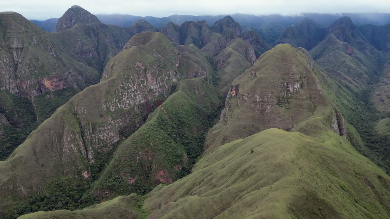 Flyover dramatic steep terrain of Codo de los Andes mountain region