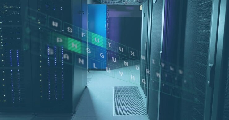 Digital Data Processing Overlay in Modern Server Room