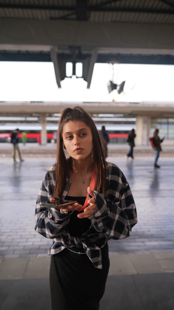 Giovane donna alla stazione ferroviaria