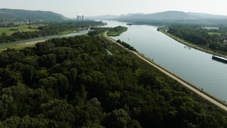 river rhone cruas nuclear power plant dame canal aerial landscape ardeche france