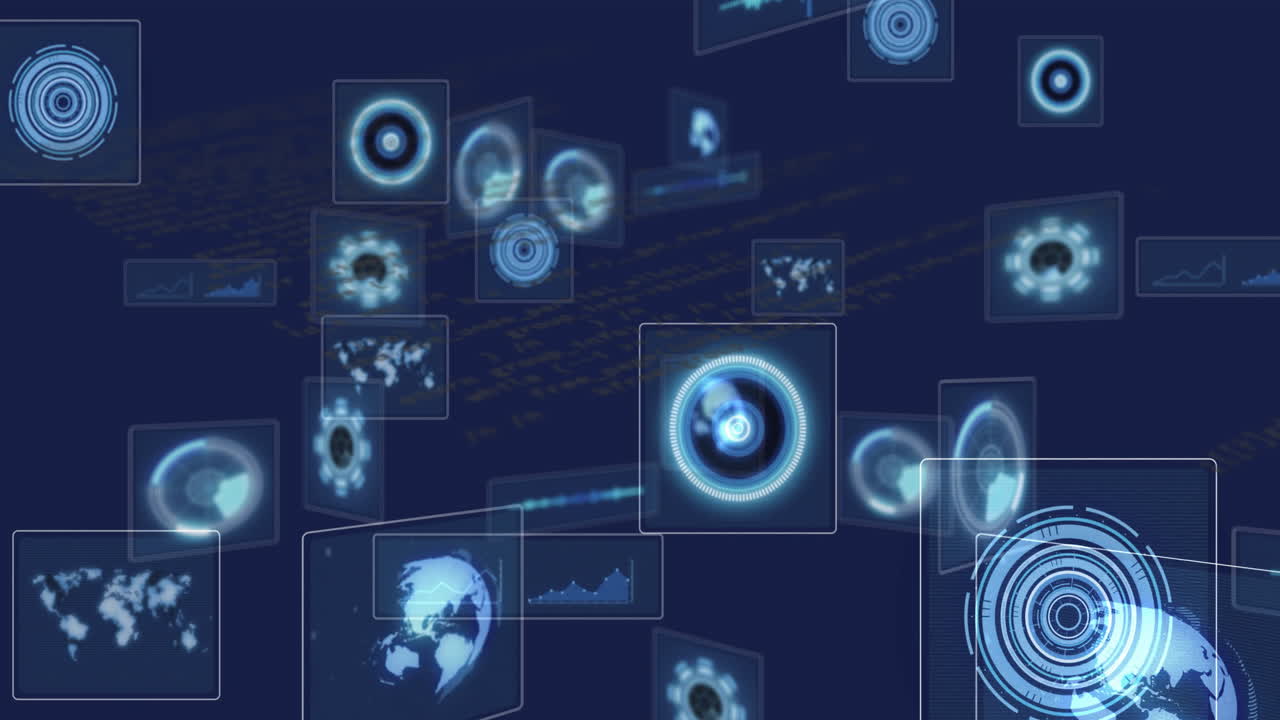 Animation of data processing on blue background