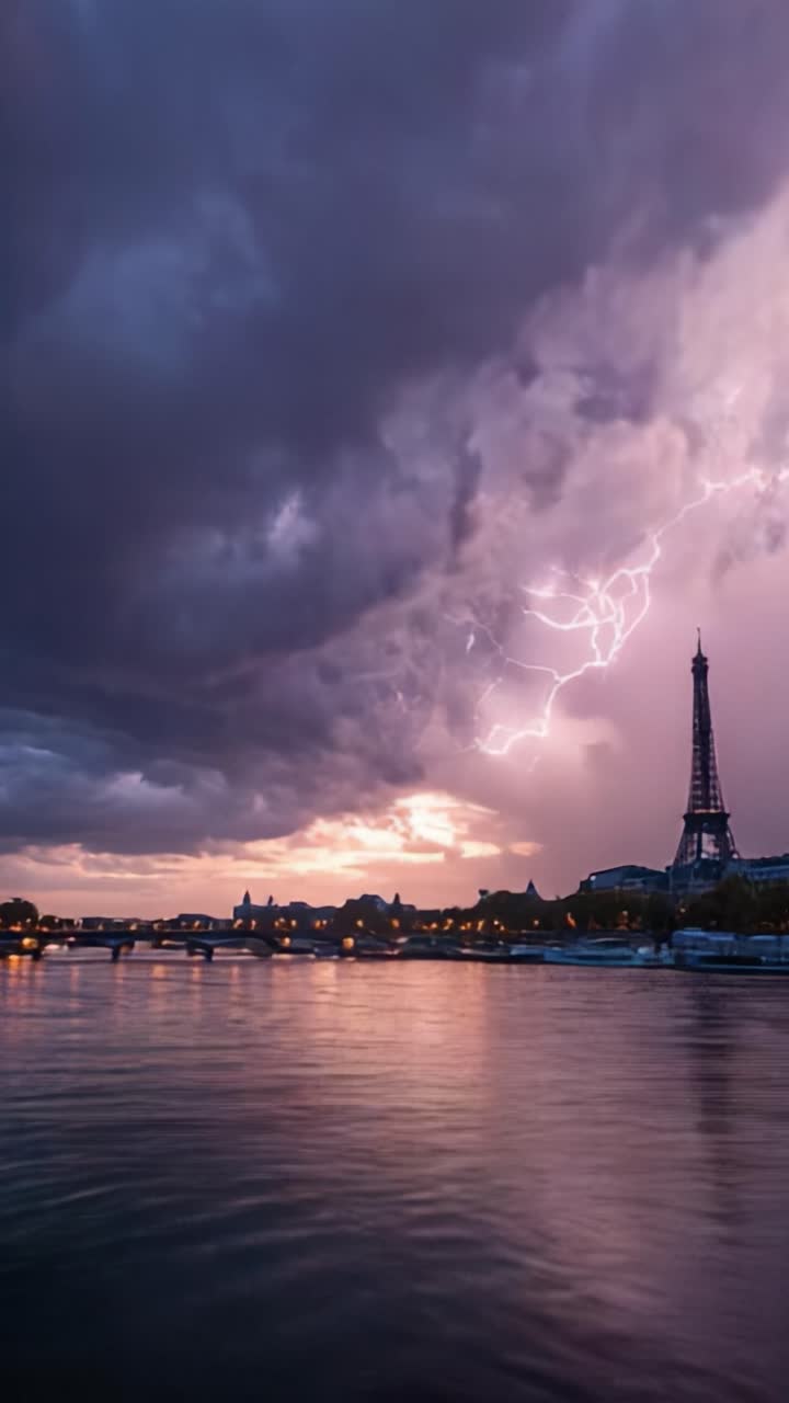 Temporale drammatico sopra l'iconica Torre, che mostra la potenza e la bellezza della natura mentre i fulmini attraversano il cielo al tramonto