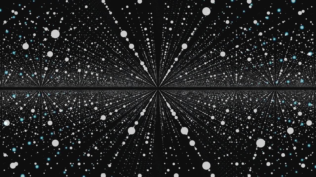 검은색 배경에 많은 움직이는 선에서 3d 백색 작은 입자, 원활한 루프, 애니메이션, 공간 은하의 아름다운 구름, 질서있는 움직임의 원에서 날아, 모노크롬