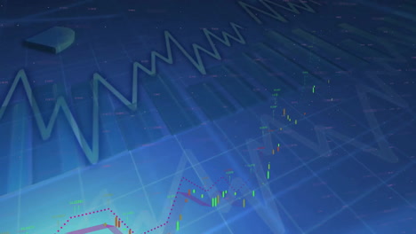 animation of statistics and data processing over blue background