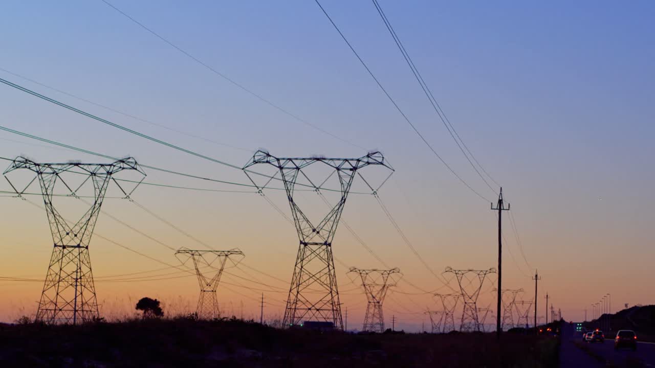 Animation of electricity poles at sunset