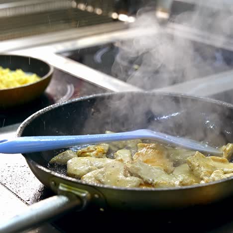 frying food on iron pan