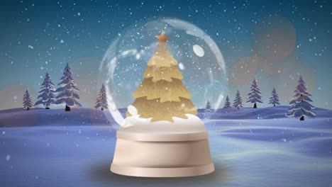 Animation-of-snowing-christmas-globe-over-winter-scenery