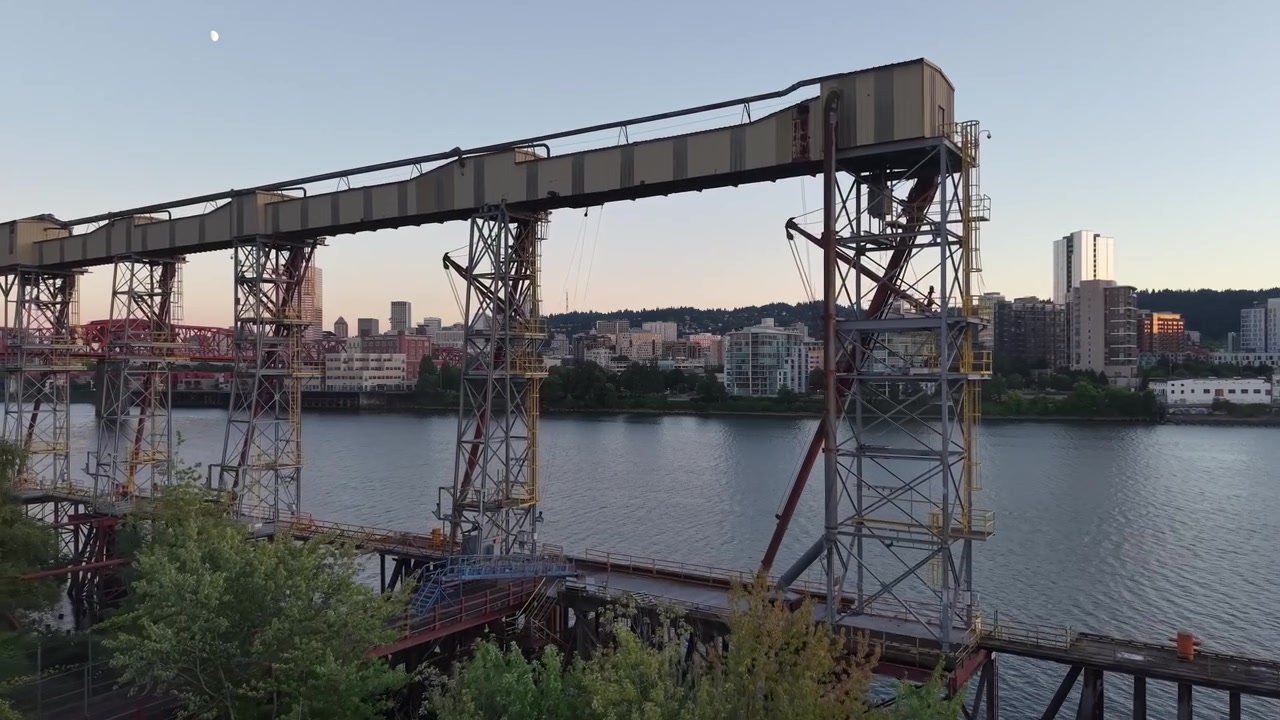 Forward move drone shot of grain elevator in NE Portland