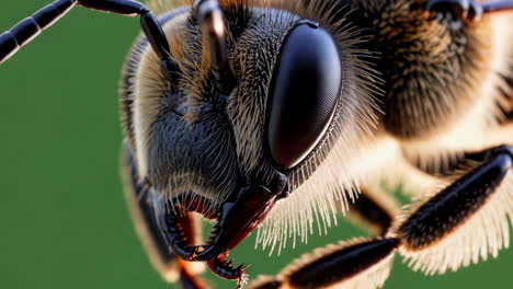 close-up macro shot of a bee's head and compound eye